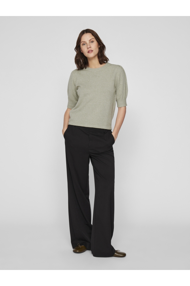 VIRIL 2/4 SLEEVE O-NECK KNIT TOP - 14105306 OIL GREEN/MELANGE
